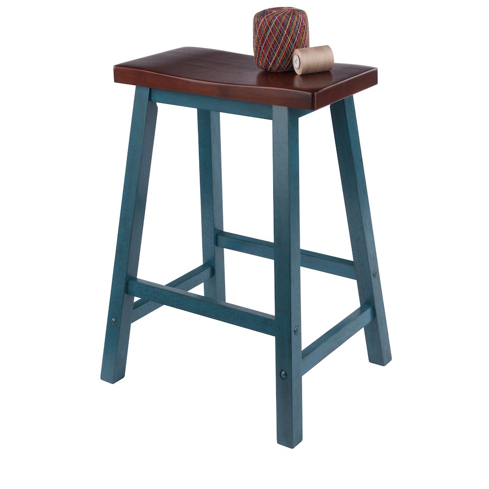 Satori Saddle Seat Counter Stool, Rustic Teal and Walnut