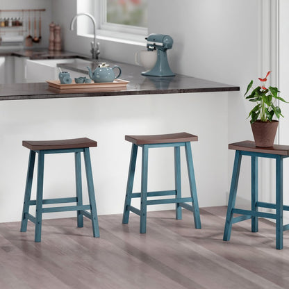Satori Saddle Seat Counter Stool, Rustic Teal and Walnut