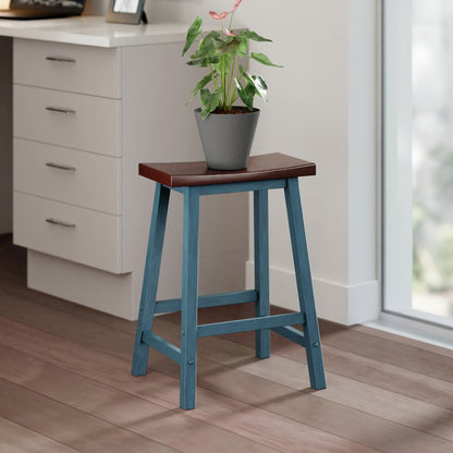 Satori Saddle Seat Counter Stool, Rustic Teal and Walnut
