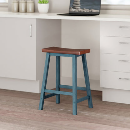 Satori Saddle Seat Counter Stool, Rustic Teal and Walnut