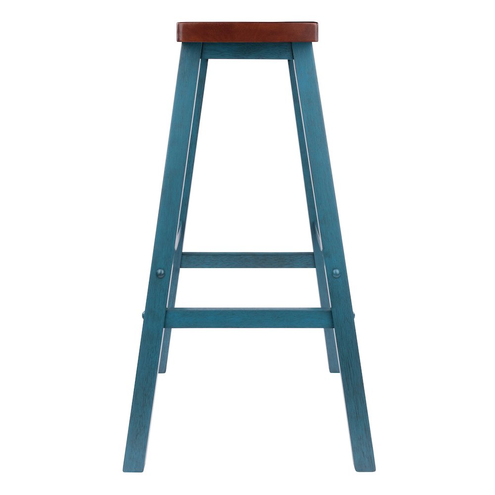 Satori Saddle Seat Bar Stool, Rustic Teal and Walnut
