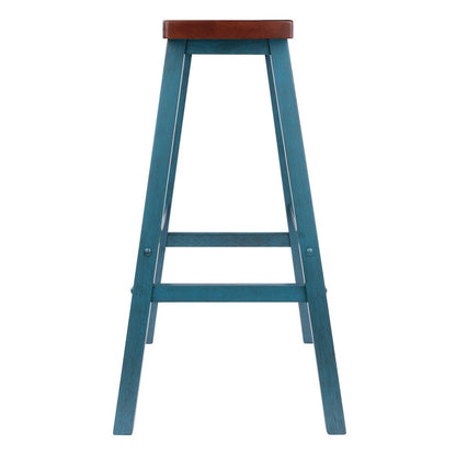 Satori Saddle Seat Bar Stool, Rustic Teal and Walnut