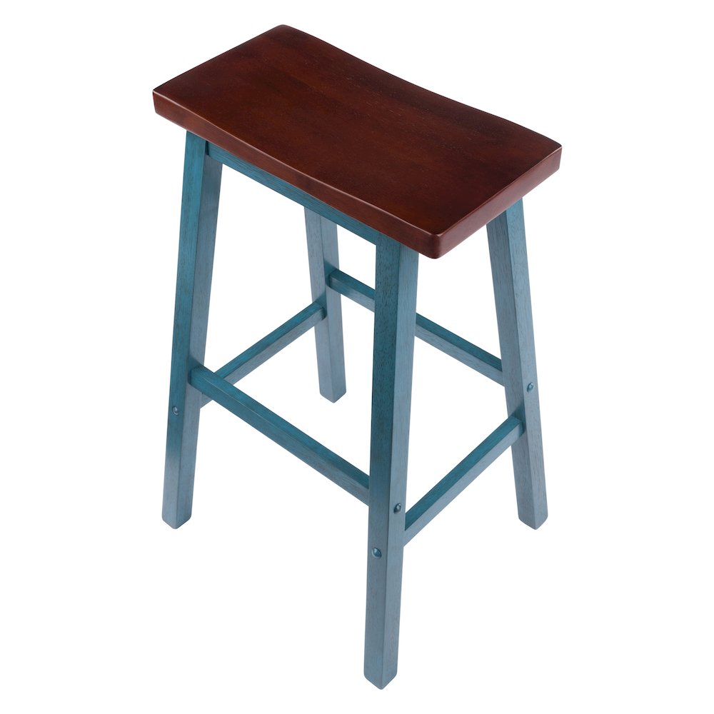 Satori Saddle Seat Bar Stool, Rustic Teal and Walnut