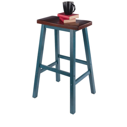 Satori Saddle Seat Bar Stool, Rustic Teal and Walnut