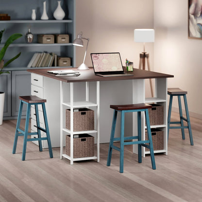 Satori Saddle Seat Bar Stool, Rustic Teal and Walnut