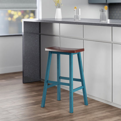 Satori Saddle Seat Bar Stool, Rustic Teal and Walnut