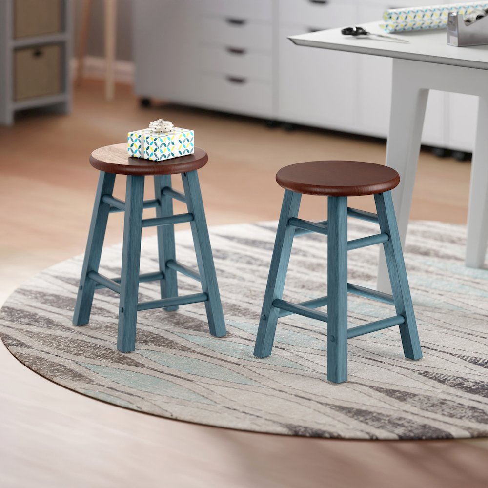 Element 2-Pc Dining Stool Set, Rustic Teal & Walnut