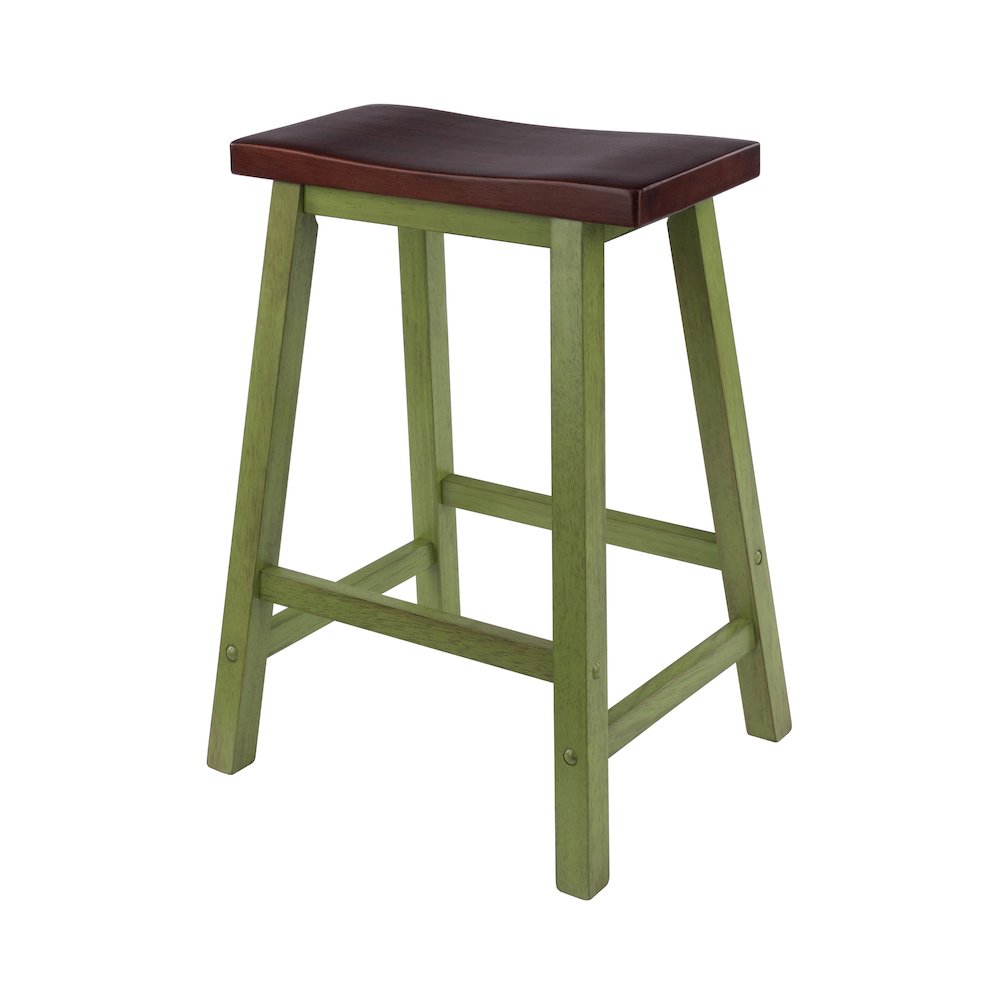 Satori Saddle Seat Counter Stool, Rustic Green and Walnut