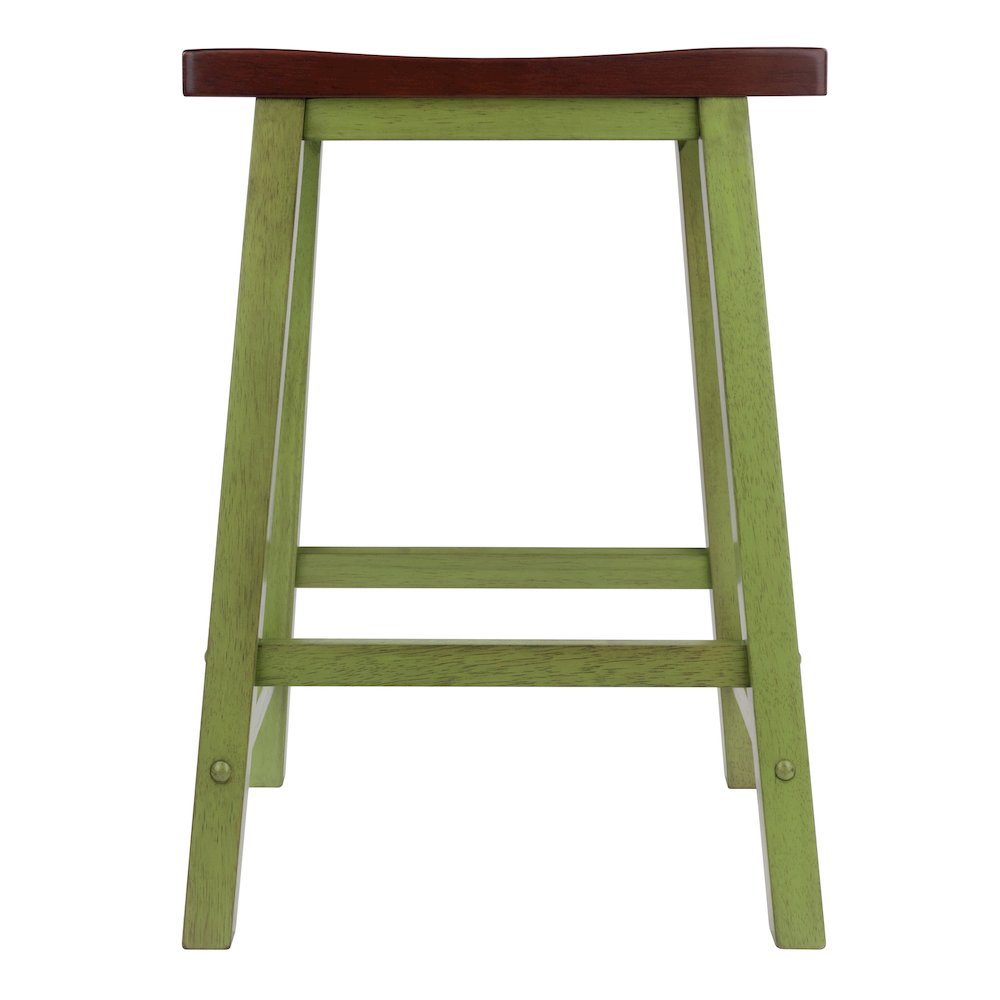 Satori Saddle Seat Counter Stool, Rustic Green and Walnut