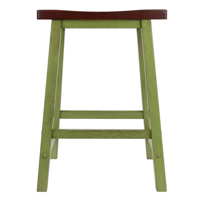 Satori Saddle Seat Counter Stool, Rustic Green and Walnut