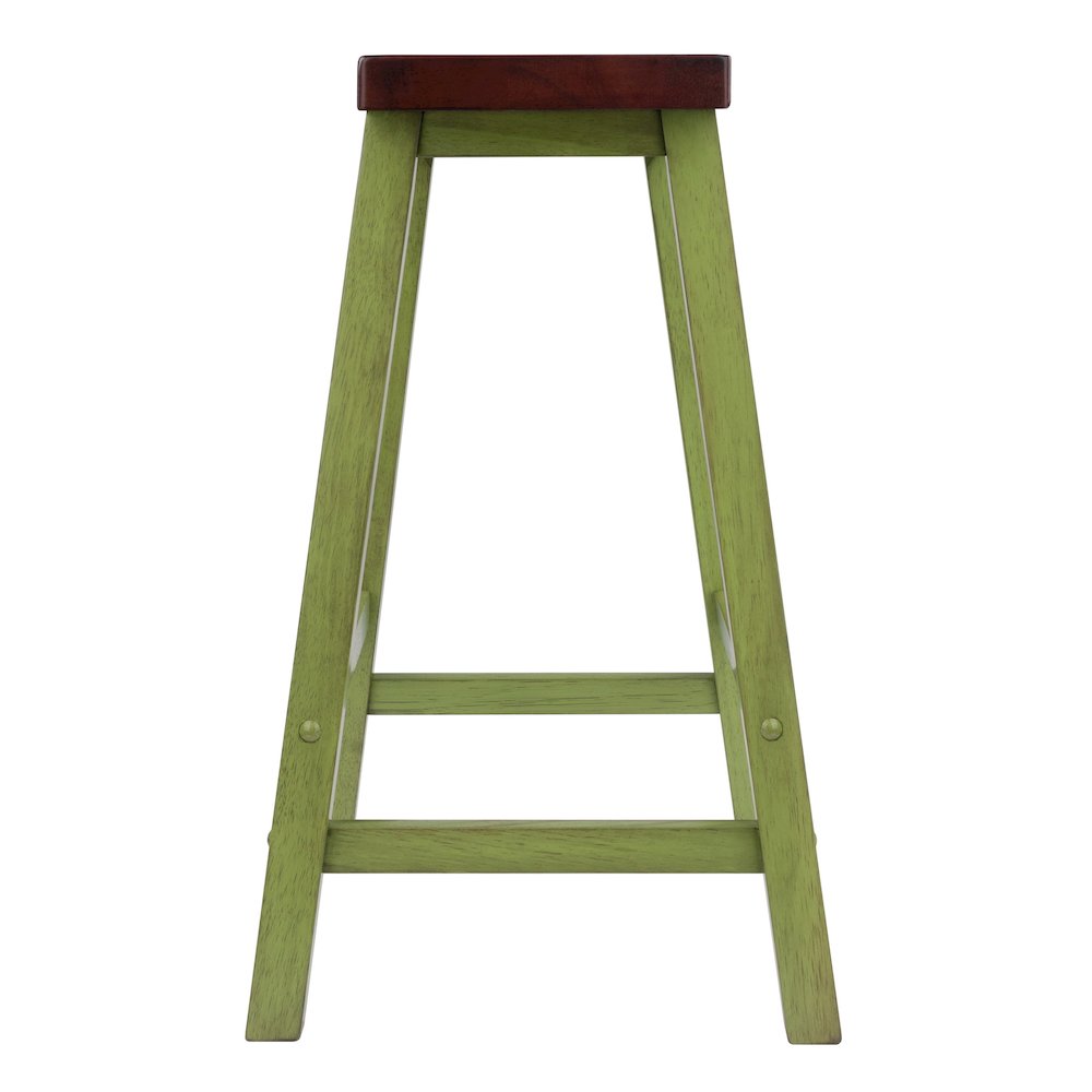 Satori Saddle Seat Counter Stool, Rustic Green and Walnut