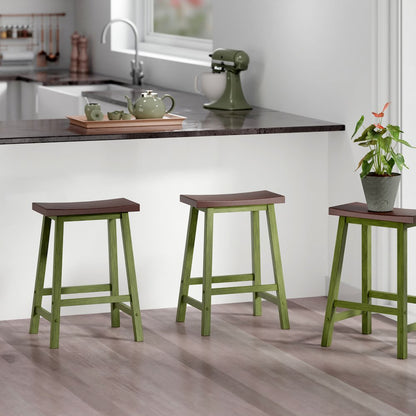 Satori Saddle Seat Counter Stool, Rustic Green and Walnut