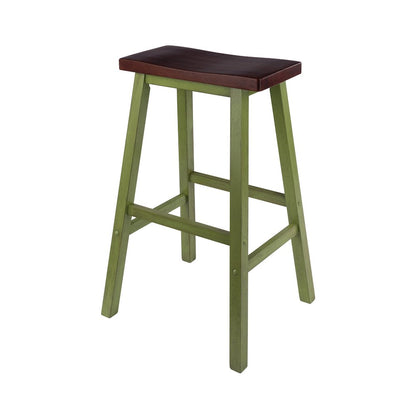 Satori Saddle Seat Bar Stool, Rustic Green and Walnut