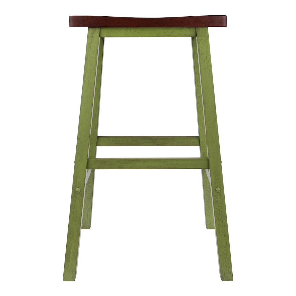 Satori Saddle Seat Bar Stool, Rustic Green and Walnut