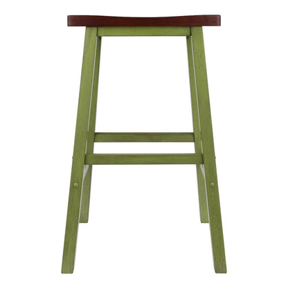 Satori Saddle Seat Bar Stool, Rustic Green and Walnut