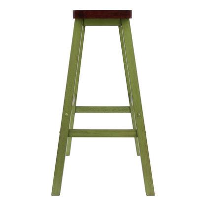 Satori Saddle Seat Bar Stool, Rustic Green and Walnut