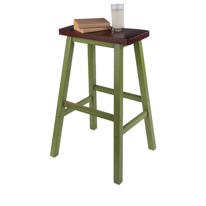 Satori Saddle Seat Bar Stool, Rustic Green and Walnut