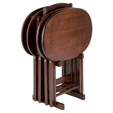 Solid Wood Brown 5 Piece TV Trays Set With 4 Folding Tables And Stand