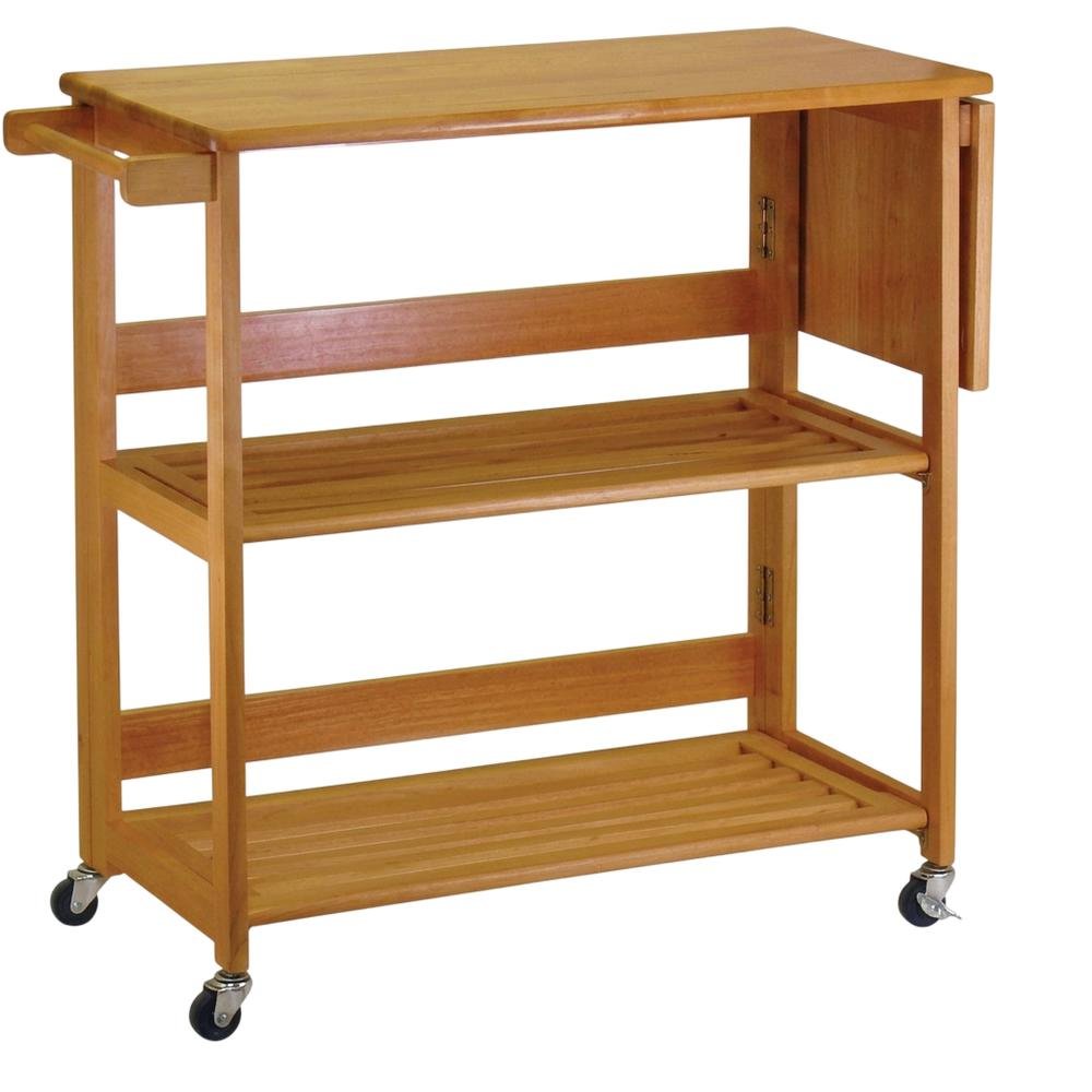 Foldable Kitchen Cart, Brown Solid Wood, Open Utility Cart