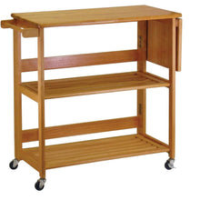 Foldable Kitchen Cart, Brown Solid Wood, Open Utility Cart