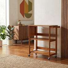 Foldable Kitchen Cart, Brown Solid Wood, Open Utility Cart