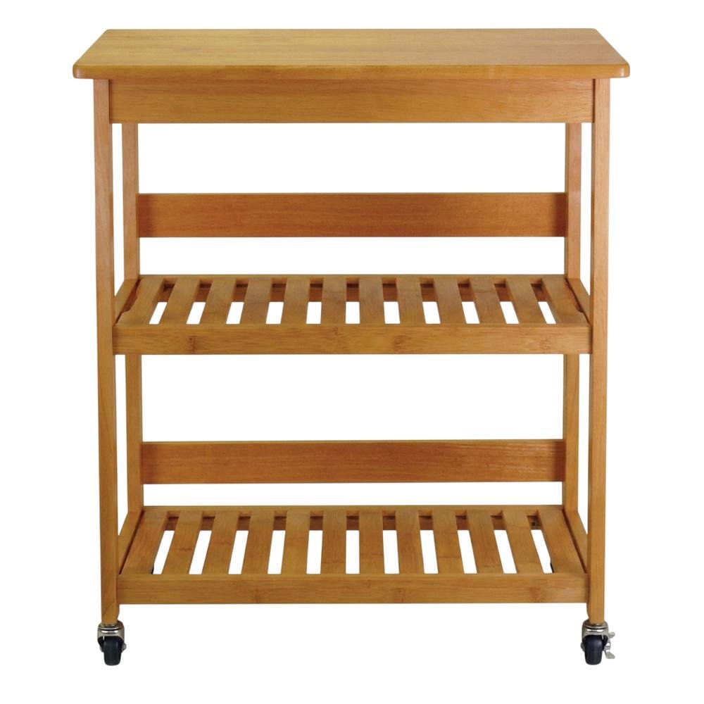 Foldable Kitchen Cart, Brown Solid Wood, Open Utility Cart