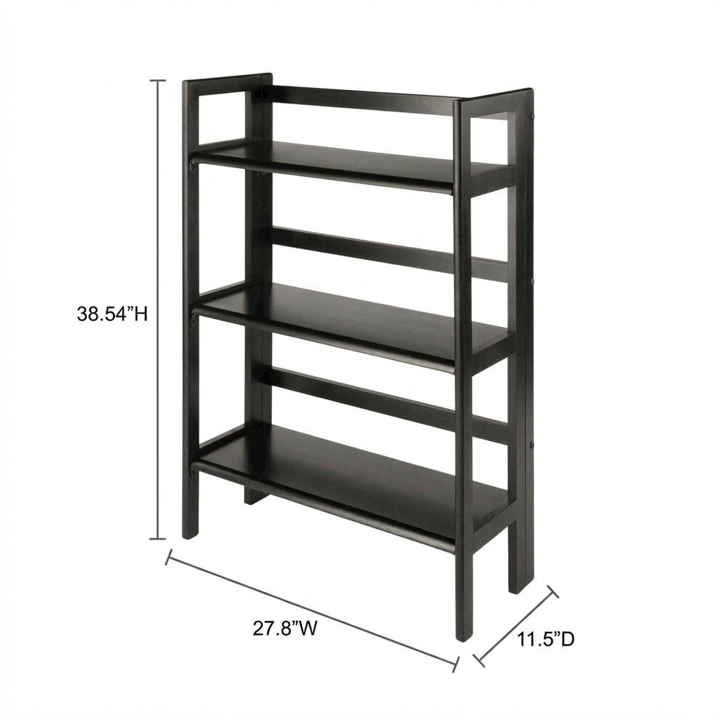 Black Solid Wood Folding Bookcase With 3 Open Folding Shelves Design