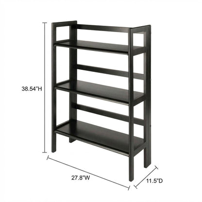 Black Solid Wood Folding Bookcase With 3 Open Folding Shelves Design