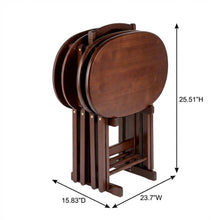 Solid Wood Brown 5 Piece TV Trays Set With 4 Folding Tables And Stand