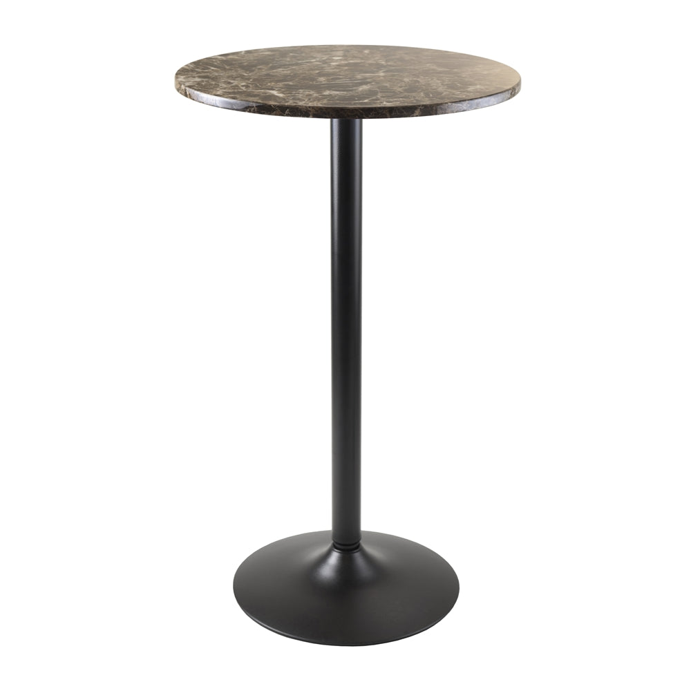 Cora Pub Table, Bar Height, Round, Faux Marble Top, Black Base