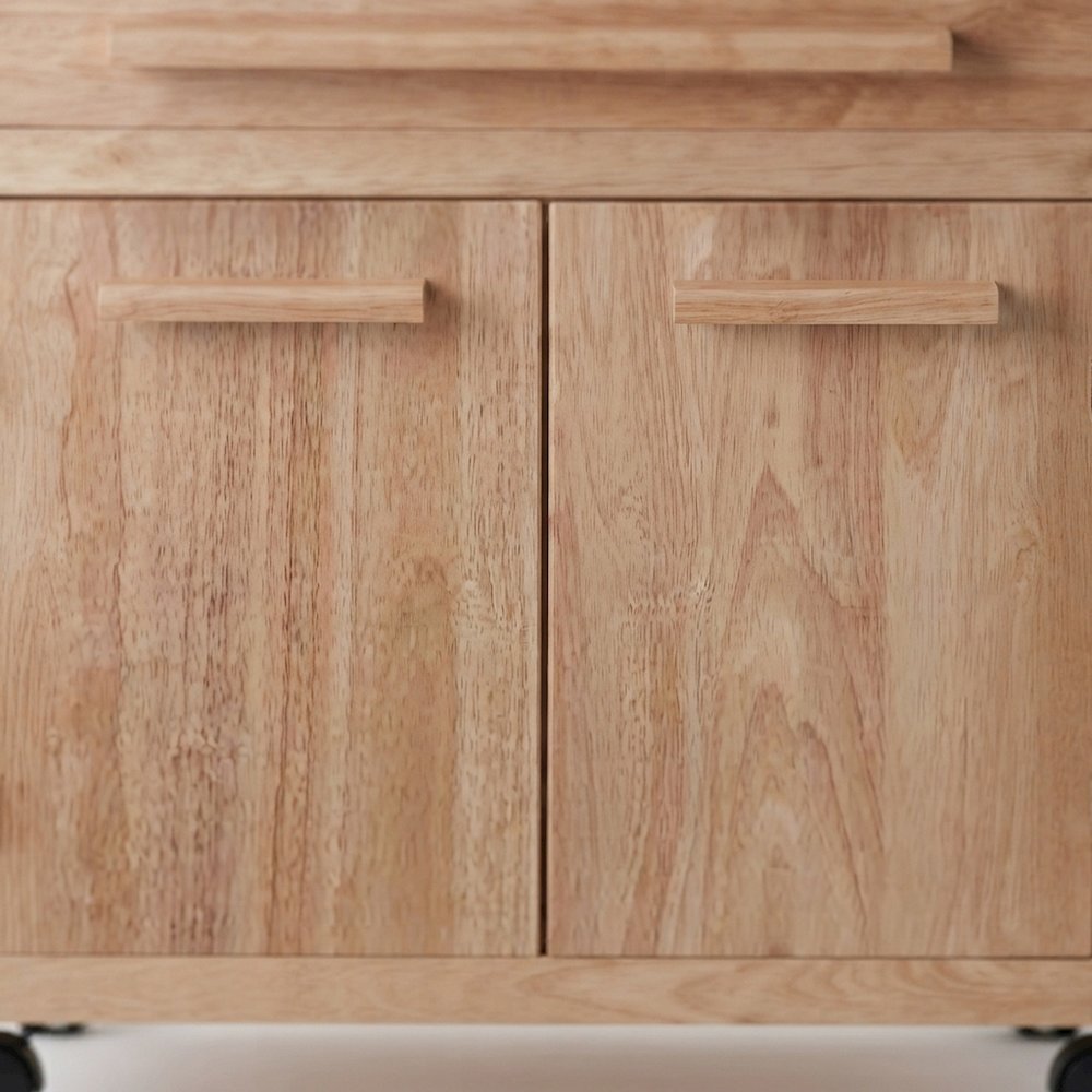 Solid Wood Rolling Kitchen Cart with Open Shelf and Towel Bar, Natural