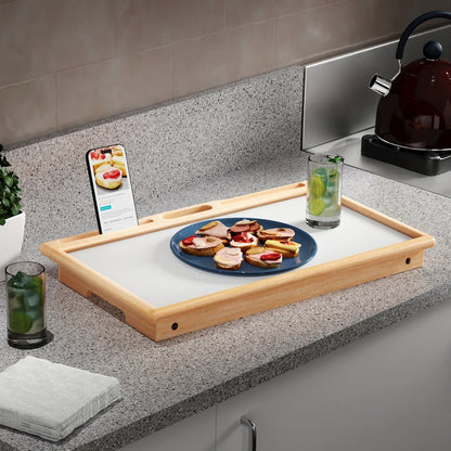 Arlo Breakfast Tray with Flip Top, Natural and White