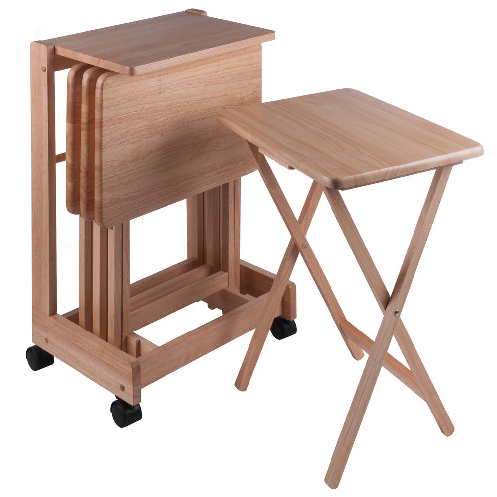 Brienda 5-PC Set Flip Top Snack Table Natural Finish