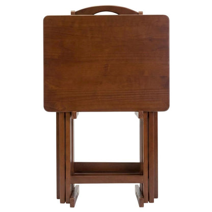 Solid Wood TV Trays Set Of 4 With Storage Rack in Walnut Finish