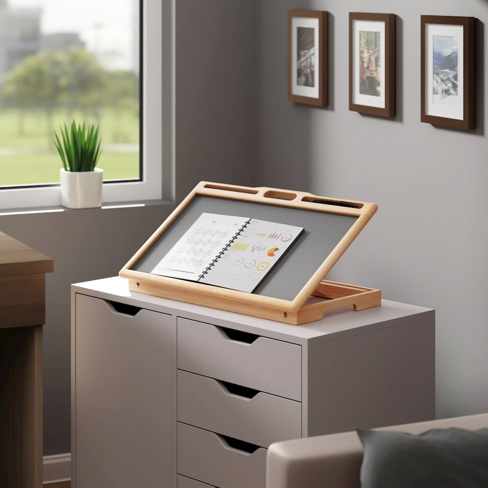 Arlo Breakfast Tray with Flip Top, Gray and Natural