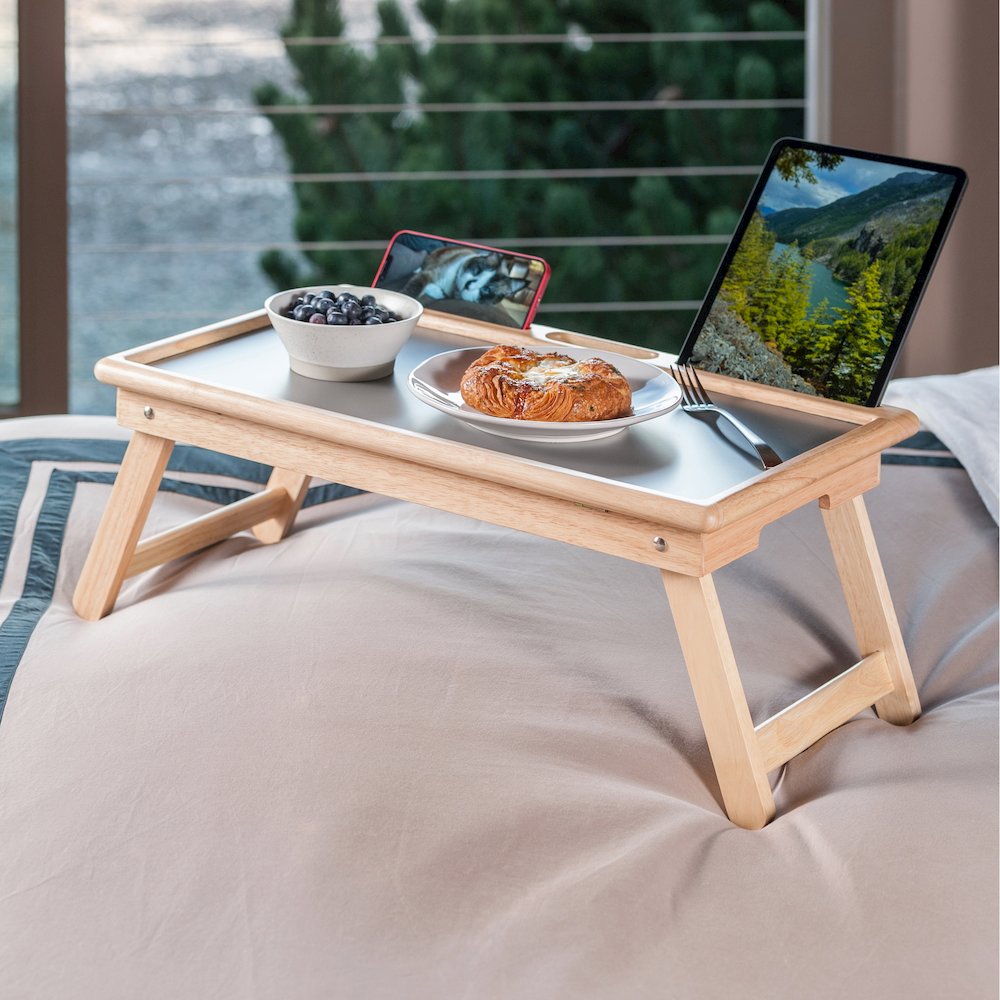 Arlo Breakfast Tray with Flip Top, Gray and Natural