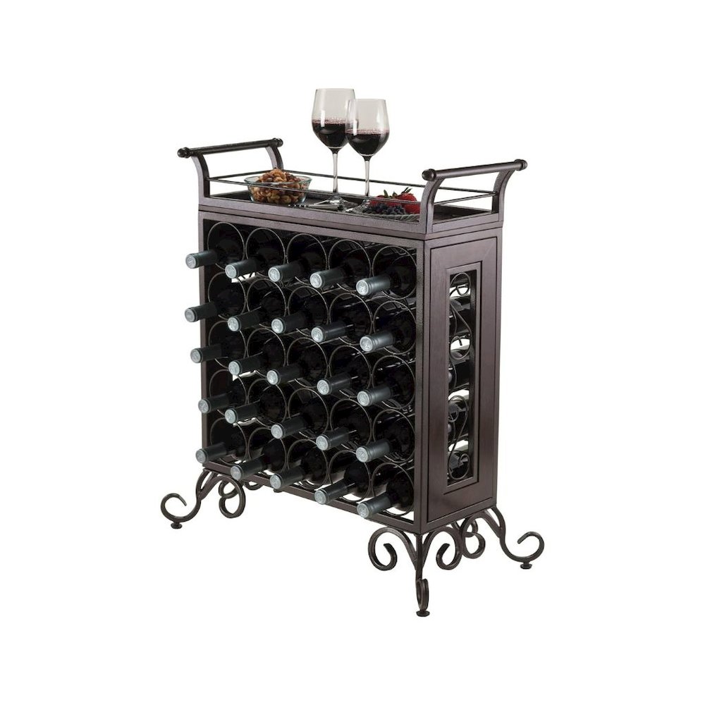 Metal Wine Rack Freestanding Floor With Wooden Tray For 25 Bottle Storage
