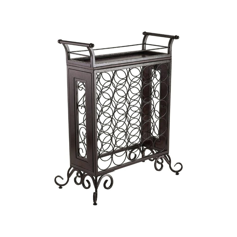 Metal Wine Rack Freestanding Floor With Wooden Tray For 25 Bottle Storage