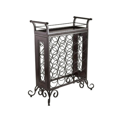 Metal Wine Rack Freestanding Floor With Wooden Tray For 25 Bottle Storage
