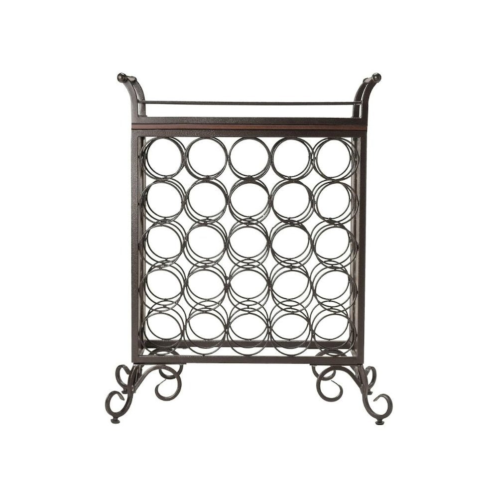 Metal Wine Rack Freestanding Floor With Wooden Tray For 25 Bottle Storage