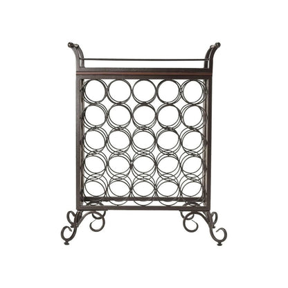 Metal Wine Rack Freestanding Floor With Wooden Tray For 25 Bottle Storage