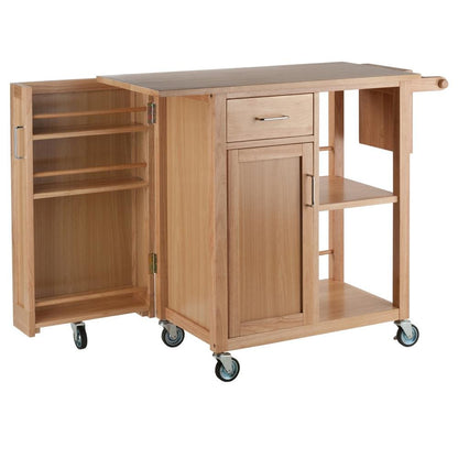 Natural Kitchen Island Cart on Wheels – Rolling Kitchen Island with Storage