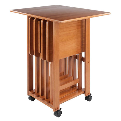 Teak Folding TV Tray Set – Small Sofa Tables for Living Room & Dining