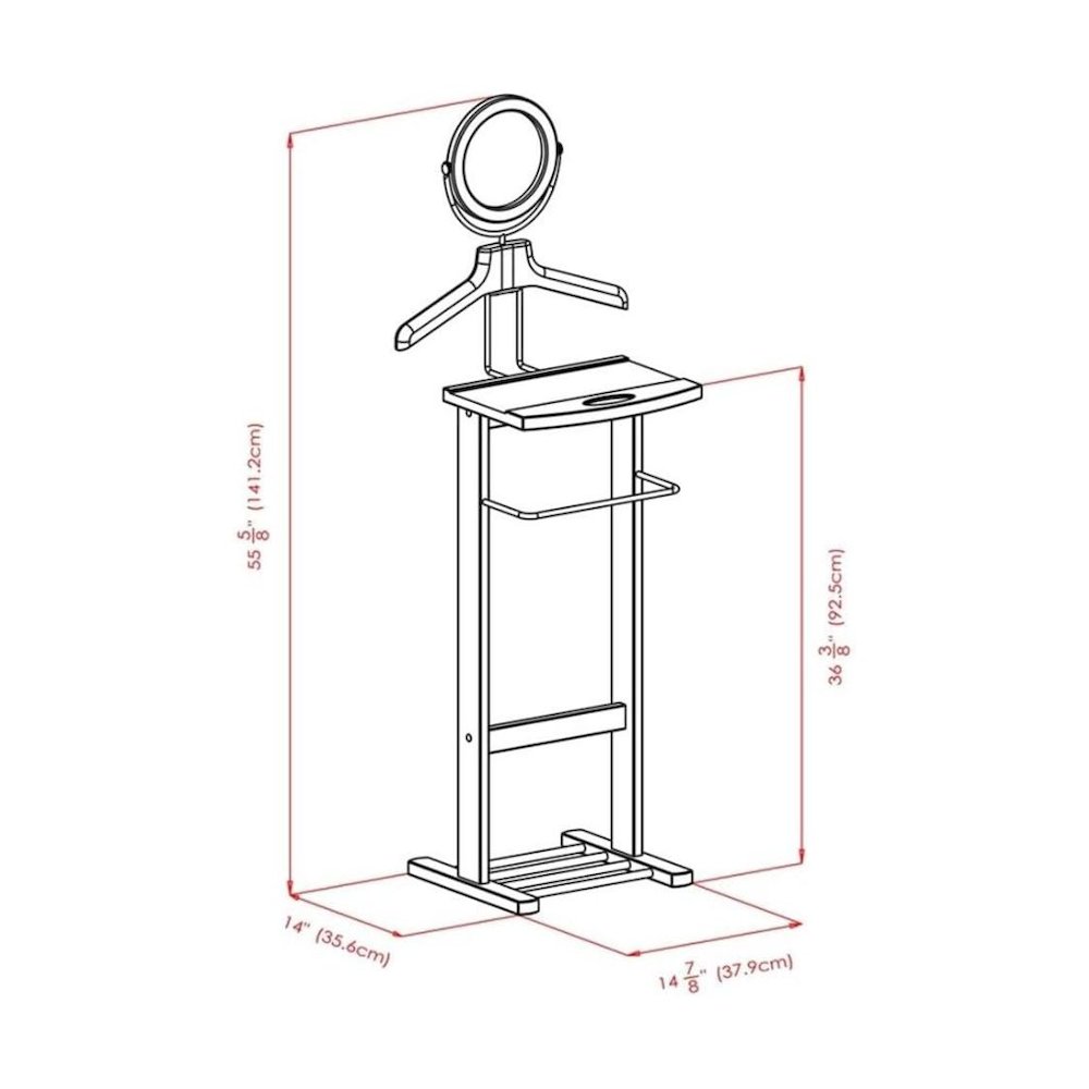 Espresso Solid Wood Suit Stand, Valet Stand for Clothes with Mirror and Tray