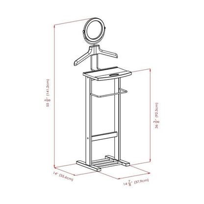 Espresso Solid Wood Suit Stand, Valet Stand for Clothes with Mirror and Tray