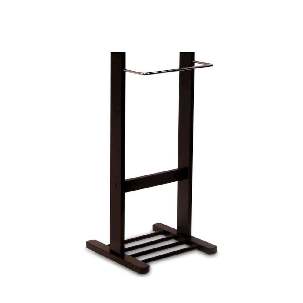Espresso Solid Wood Suit Stand, Valet Stand for Clothes with Mirror and Tray