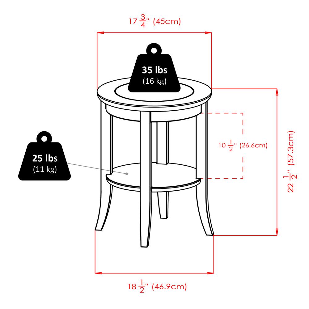 Genoa End Table, Glass Inset, one shelf