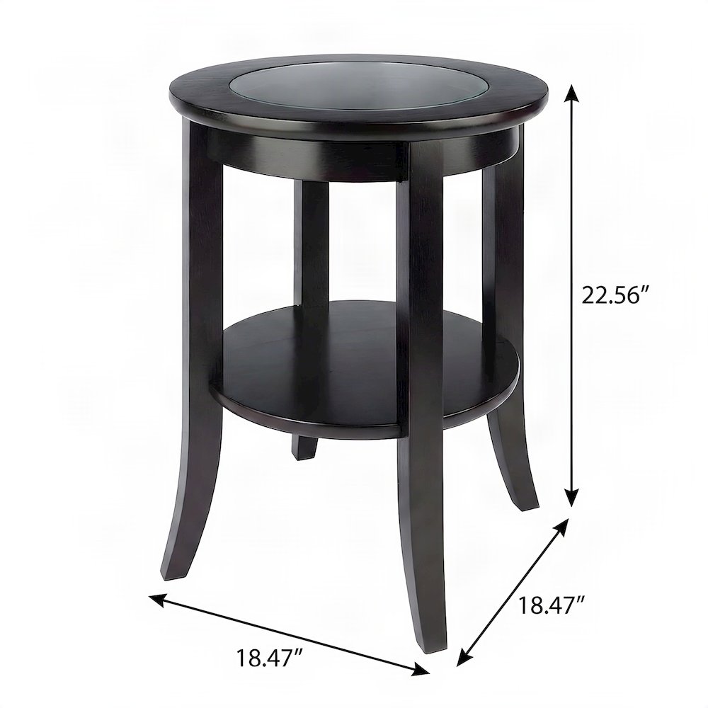 Solid Wood Glass-Inset End Table with Open Shelf, Small Side Table, Espresso