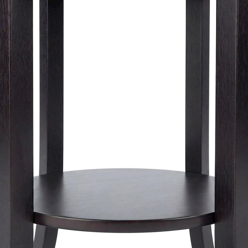 Solid Wood Glass-Inset End Table with Open Shelf, Small Side Table, Espresso