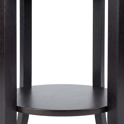 Solid Wood Glass-Inset End Table with Open Shelf, Small Side Table, Espresso